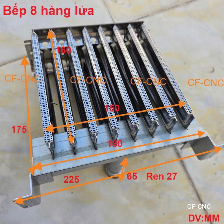 Bếp đốt 8 hàng lửa, Đầu đốt khí hóa lỏng LPG, Bếp bồ cào, Bếp thanh, bếp đốt máy rang