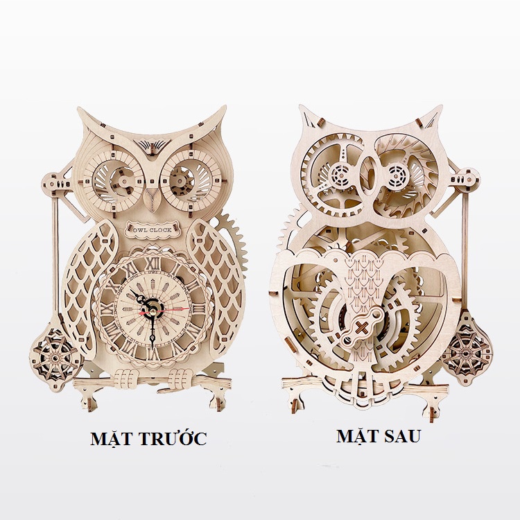 Mô hình gỗ 3D Lắp ráp Đồng hồ Quả lắc hình Cú Owl Clock Uguter