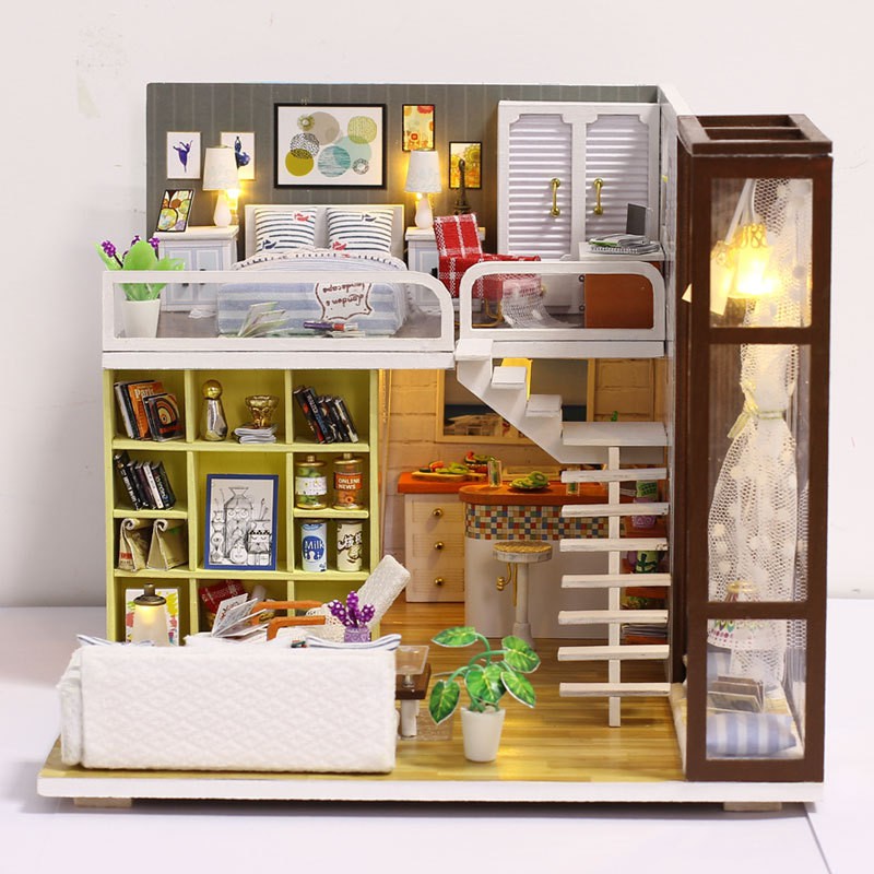 Mô hình nhà DIY Doll House Contracted City Kèm Mica chống bụi, Bộ dụng cụ và Keo dán