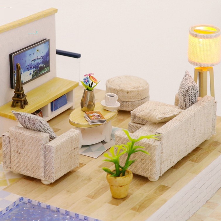 Mô hình nhà DIY Doll House Mermaid Tribe Kèm Mica Chống bụi, Bộ dụng cụ, Keo dán và Bộ phát nhạc