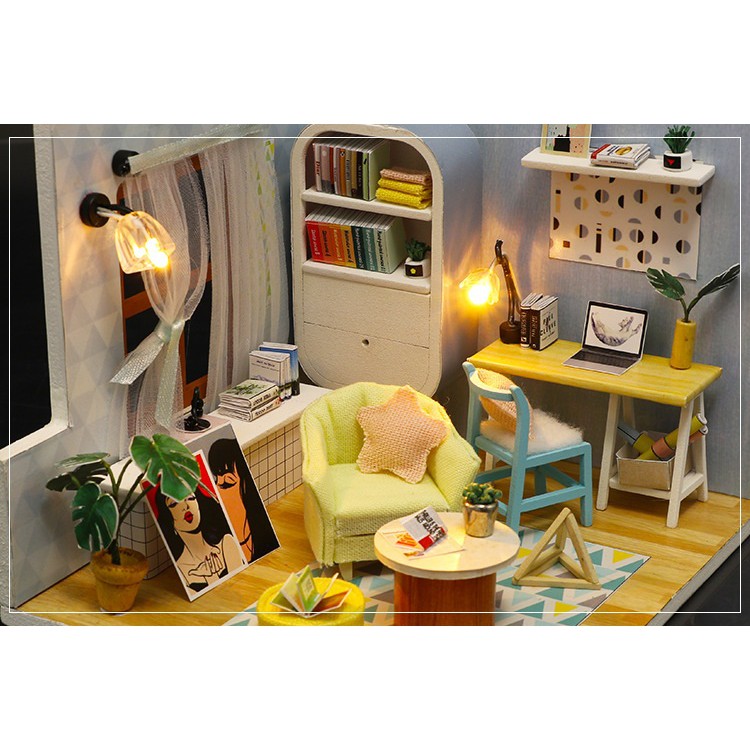 Mô hình nhà DIY Doll House Nhà gỗ Ding Dong Nest Kèm Mica chống bụi, Bộ dụng cụ và Keo dán