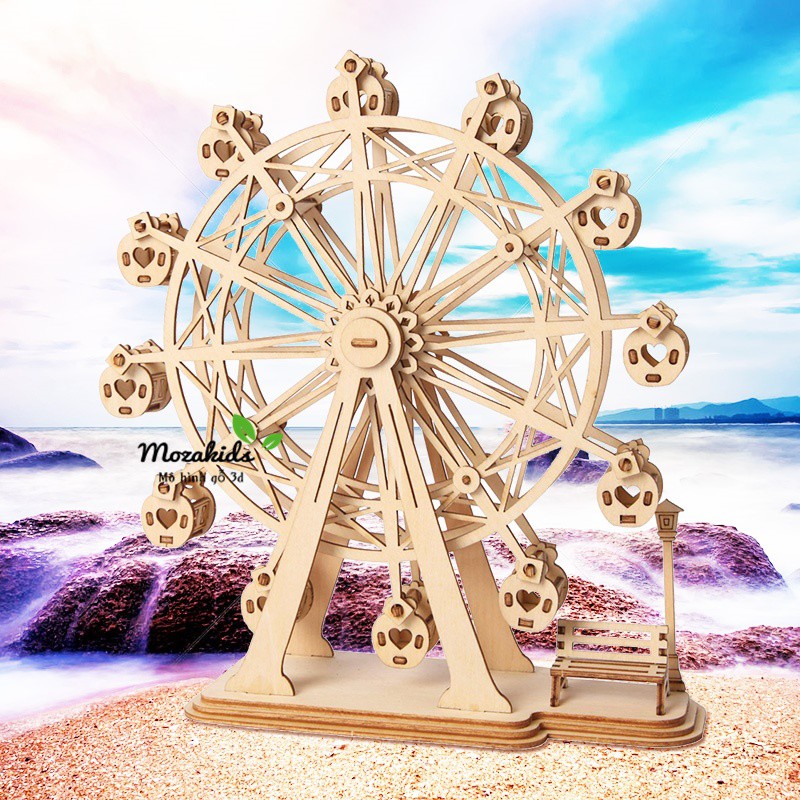 Đồ chơi lắp ráp gỗ 3D Mô hình Ferris Wheel - Tặng kèm đèn LED USB trang trí