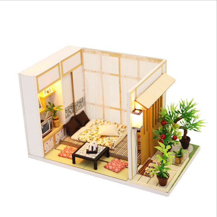 Mô hình nhà DIY Doll House Nhà Cổ Nhật Bản Kèm Mica chống bụi, Bộ dụng cụ và Keo dán