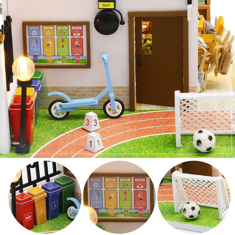 Mô hình nhà DIY Doll House Lớp học Class 1 Kèm Mica chống bụi, Bộ dụng cụ và Keo dán