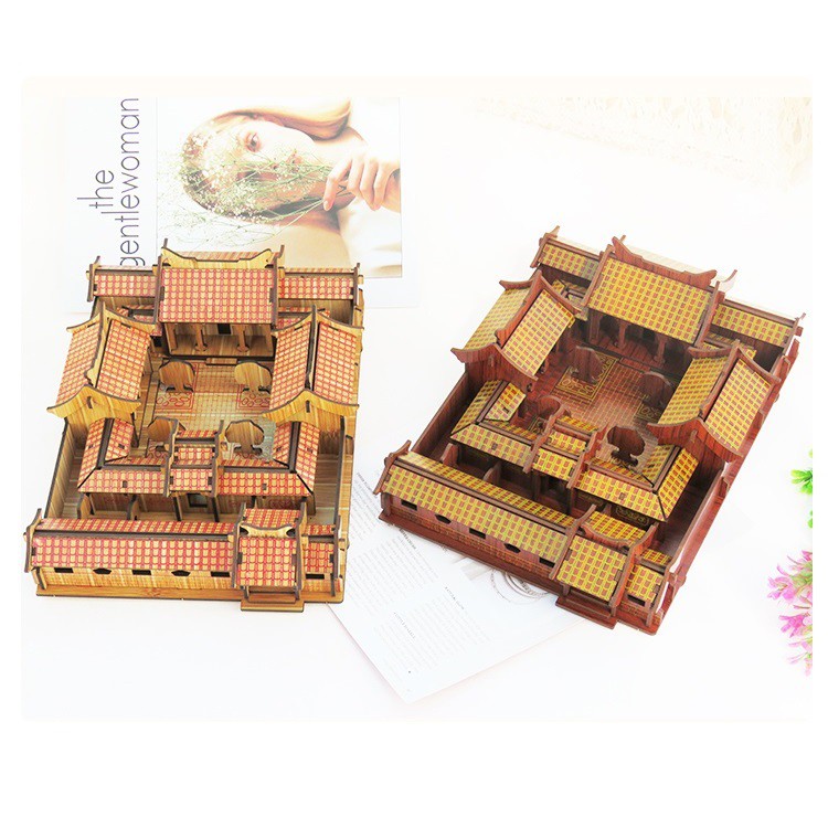 Đồ chơi lắp ráp gỗ 3D Mô hình Nhà gỗ Bắc Kinh R-8086 Laser Màu Đỏ
