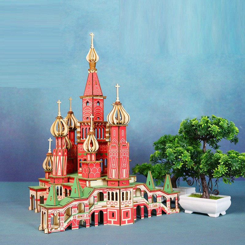 Đồ chơi lắp ráp gỗ 3D Mô hình Mô hình Lâu đài Saint Petersburg Laser - Tặng kèm đèn LED USB trang trí