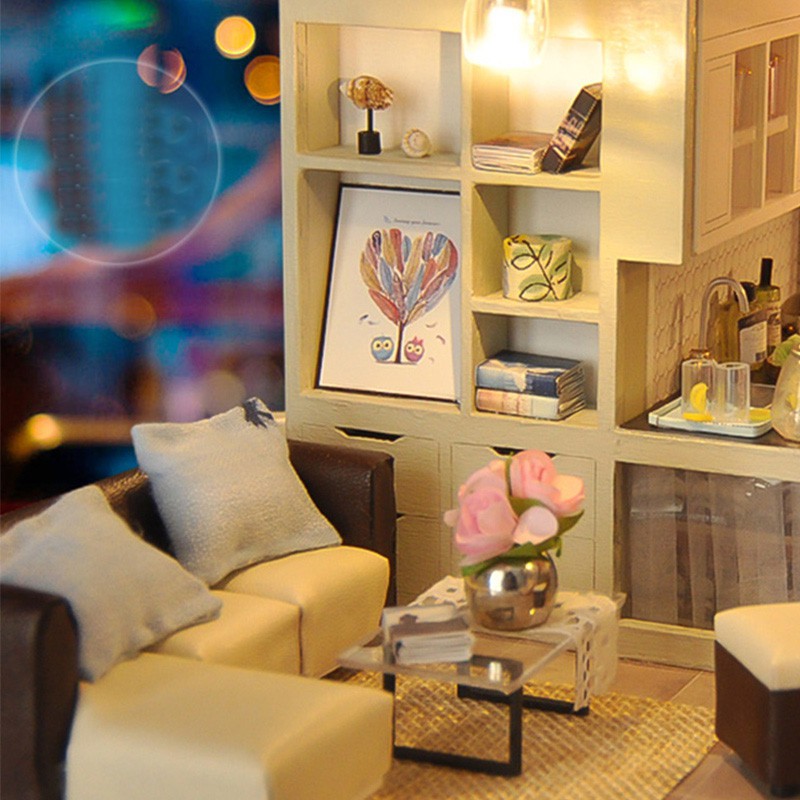 Mô hình nhà DIY Doll House Attic Dream Kèm Mica Chống bụi, Bộ dụng cụ và Keo dán