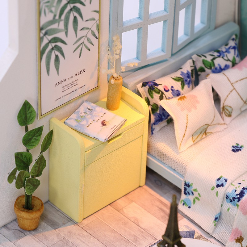Mô hình nhà DIY Doll House Nhà gỗ Ding Dong Nest Kèm Mica chống bụi, Bộ dụng cụ và Keo dán