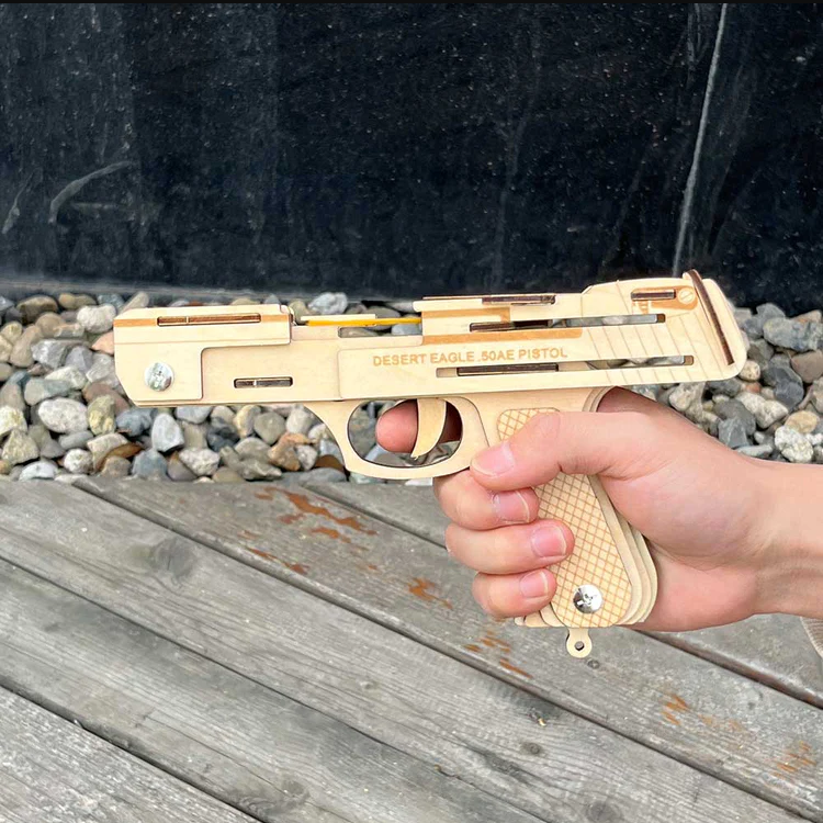 Đồ chơi lắp ghép gỗ 3D Mô hình Chuyển động Súng bắn thun Rubber Band - Desert Eagle