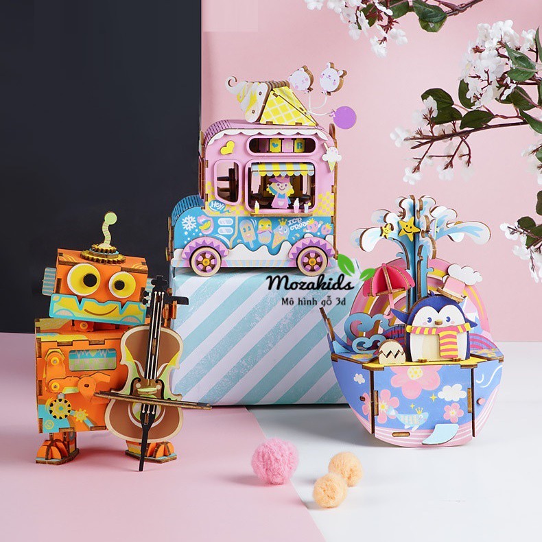 [Hàng Quốc tế Tiếng Anh] Mô hình Hộp nhạc Xe bán Kem - Ice Cream Music Box Robotime
