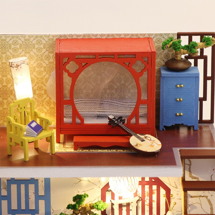 Mô hình nhà DIY Doll House Leisurely Jiangnan Kèm Mica chống bụi, Bộ dụng cụ và Keo dán