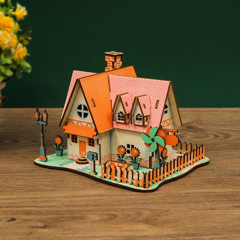 Đồ chơi lắp ráp gỗ 3D Mô hình Nhà Sunflower Manor Loại thường