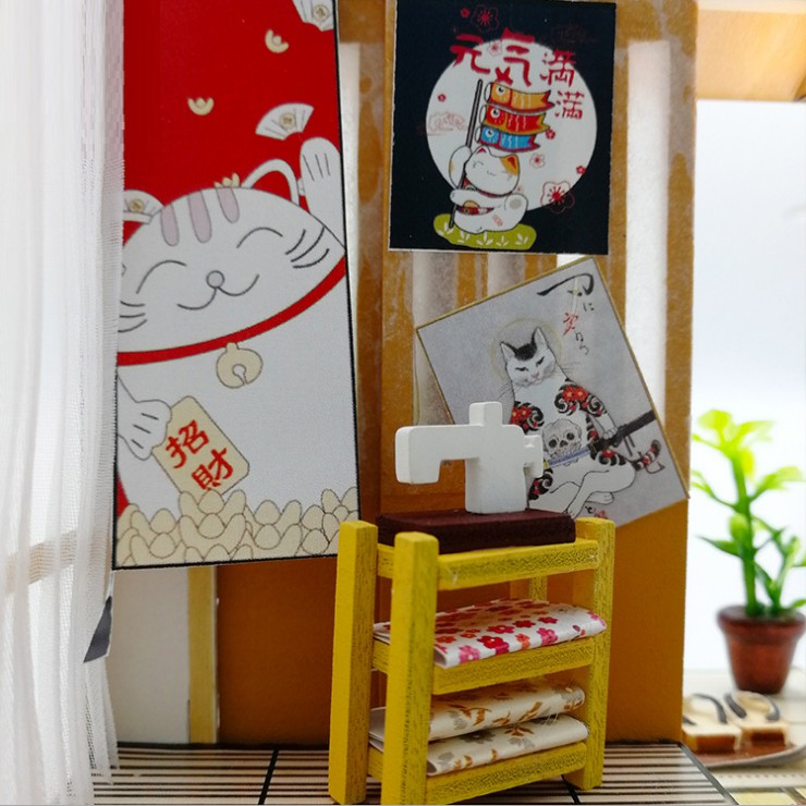 Mô hình nhà DIY Doll House Nhà Cổ Nhật Bản Kèm Mica chống bụi, Bộ dụng cụ và Keo dán