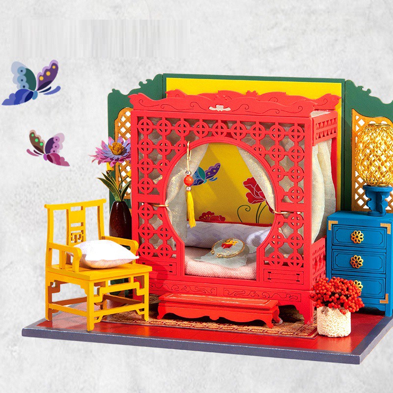 Mô hình nhà DIY Doll House Ancient House Kèm Đèn LED, Bộ dụng cụ và Keo dán