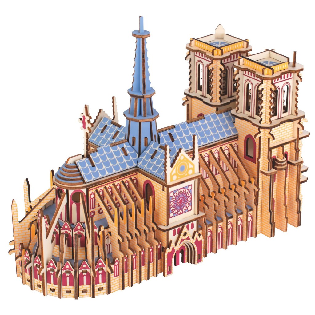Đồ chơi lắp ráp gỗ 3D Mô hình Nhà Thờ Đức Bà Notre Dame Cathedral Laser - Tặng kèm đèn LED
