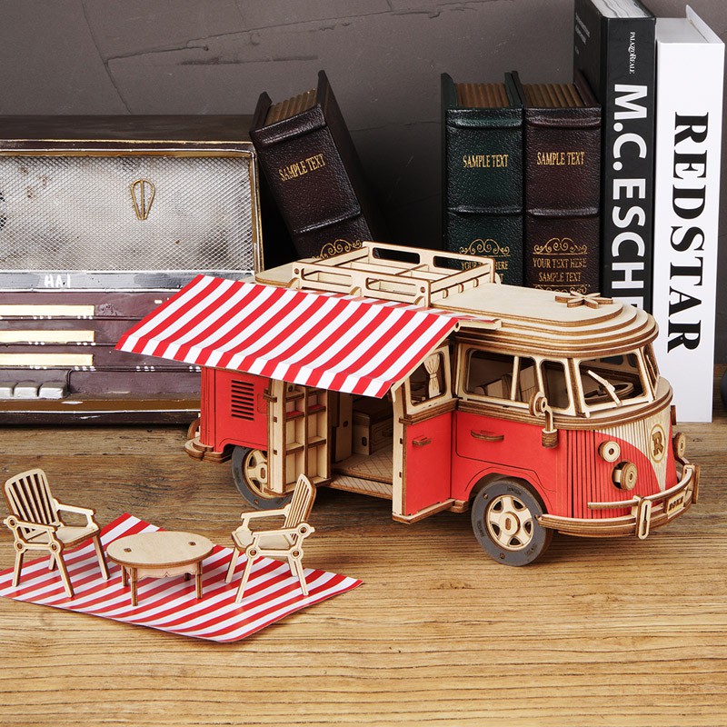 [BẢN XUẤT KHẨU TIẾNG ANH] Đồ chơi lắp ghép gỗ 3D Mô hình Xe Cắm trại Camper Van MCB01 Robotime