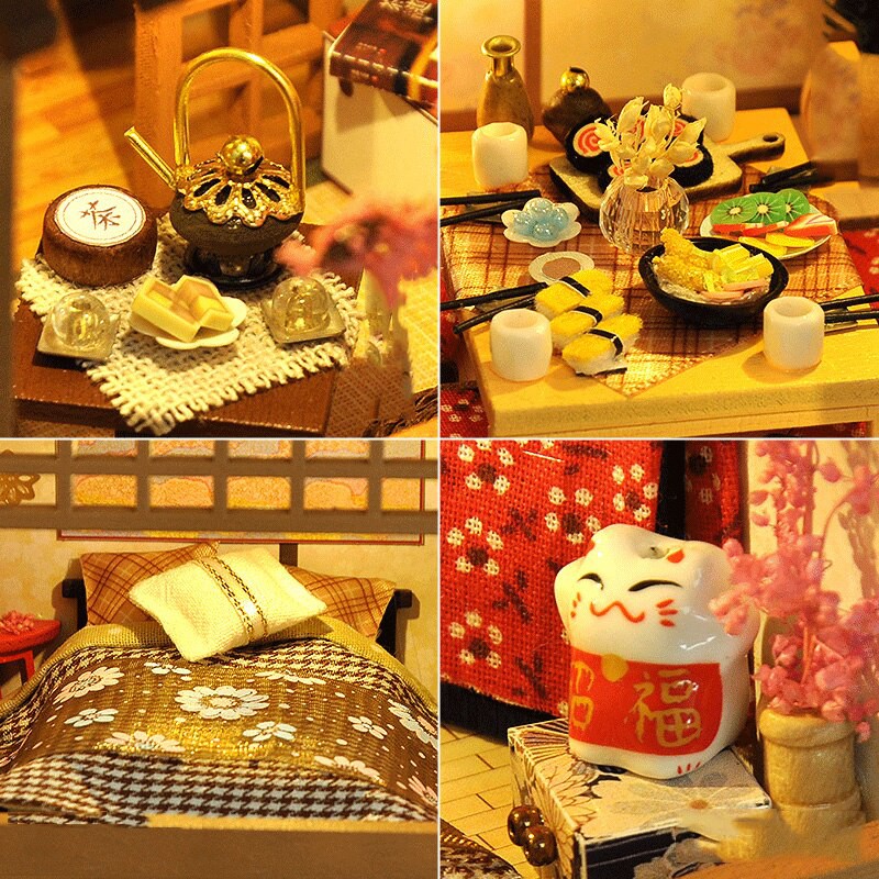 Mô hình nhà DIY Doll House A Day Of Okayama Kèm Mica Chống bụi, Bộ dụng cụ, Keo dán và Bộ phát nhạc