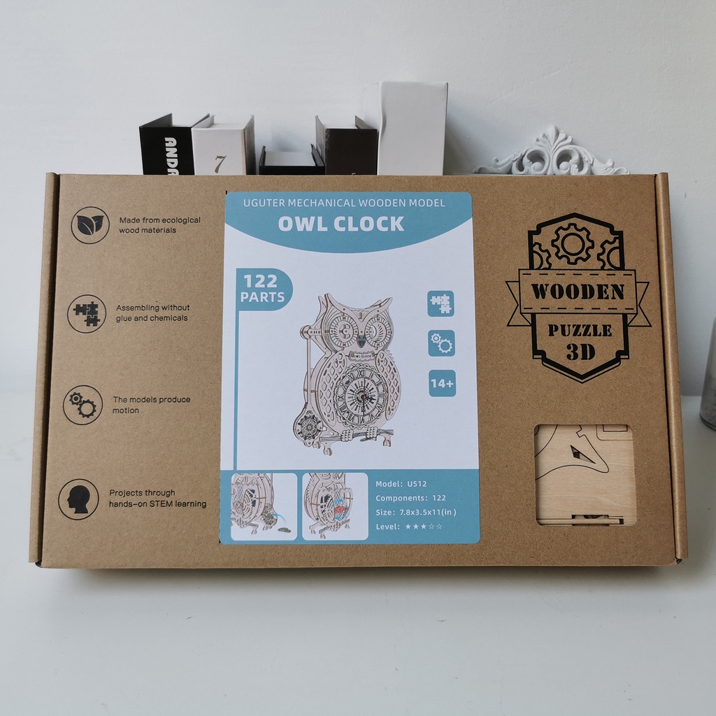 Mô hình gỗ 3D Lắp ráp Đồng hồ Quả lắc hình Cú Owl Clock Uguter
