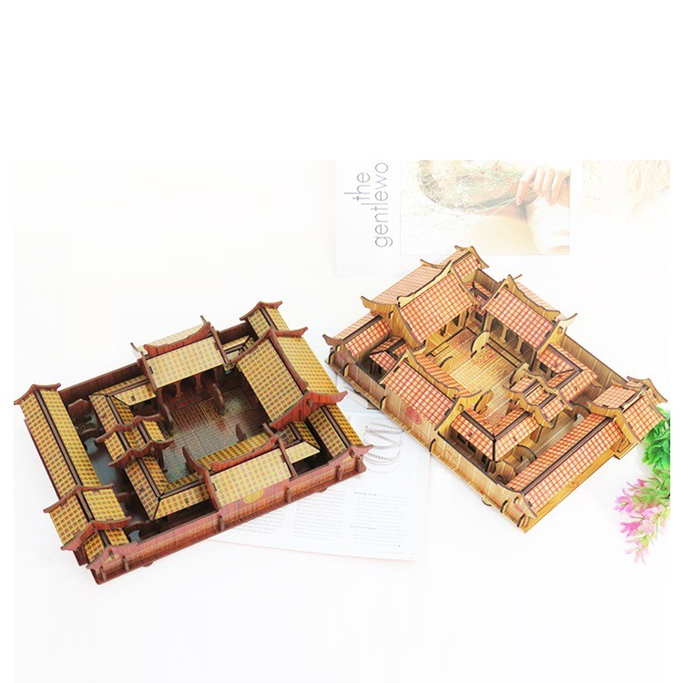Đồ chơi lắp ráp gỗ 3D Mô hình Nhà gỗ Bắc Kinh R-8086 Laser Màu Đỏ