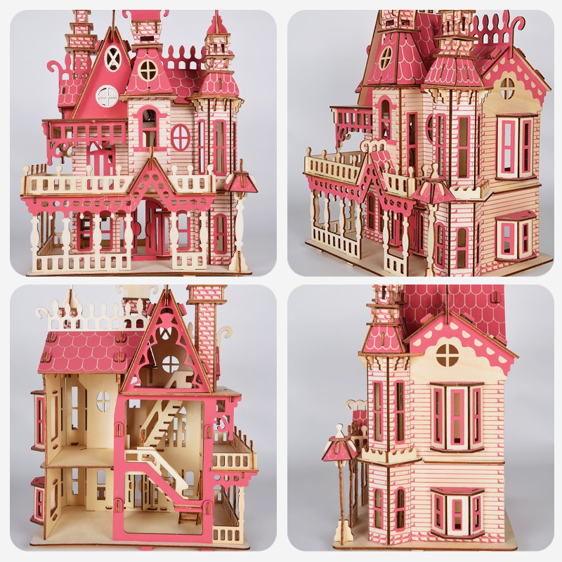 Đồ chơi lắp ráp gỗ 3D Mô hình Mô hình Lâu Đài Dream Villa Laser - Tặng kèm đèn LED USB trang trí
