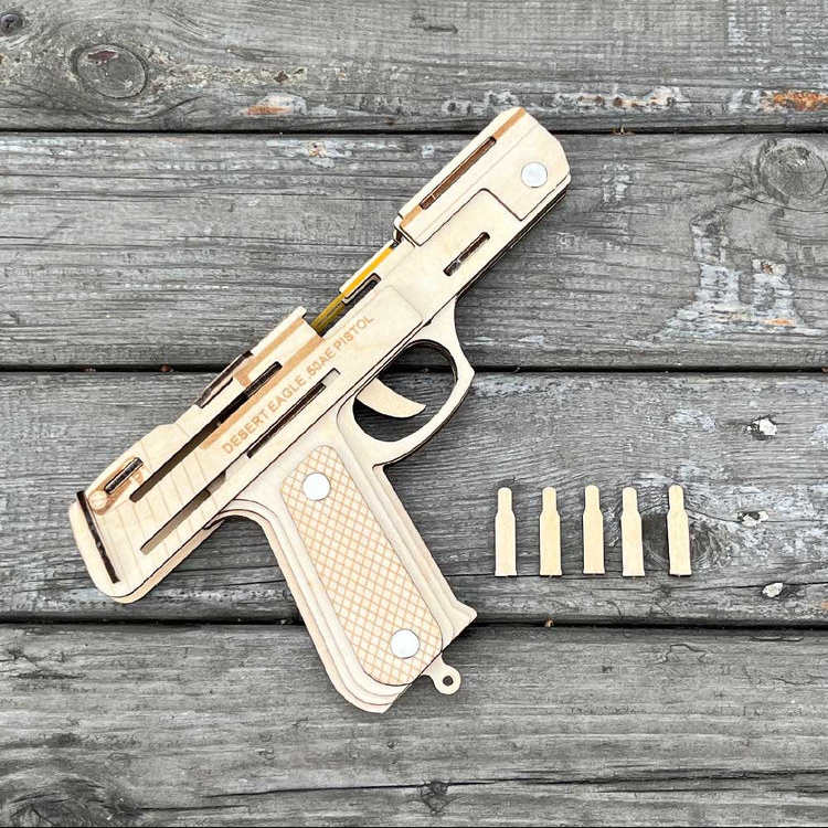 Đồ chơi lắp ghép gỗ 3D Mô hình Chuyển động Súng bắn thun Rubber Band - Desert Eagle