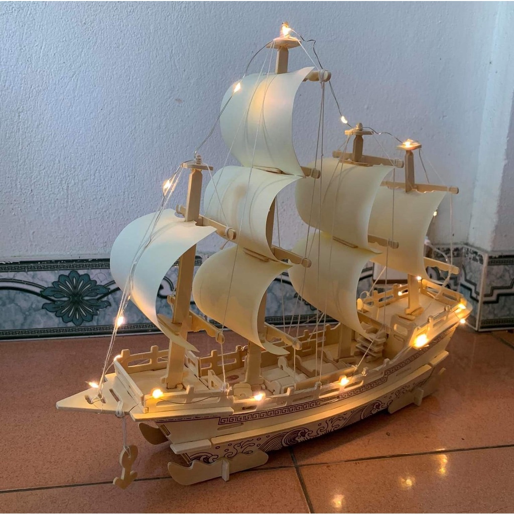 Đồ chơi lắp ráp gỗ 3D Mô hình Thuyền Thương Gia WP-168 - Tặng kèm đèn LED