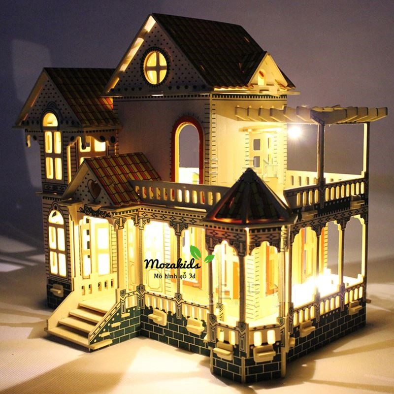 Đồ chơi lắp ráp gỗ 3D Mô hình biệt thự Villa Xia Weiyi - Tặng kèm đèn LED USB trang trí Không Nội thất