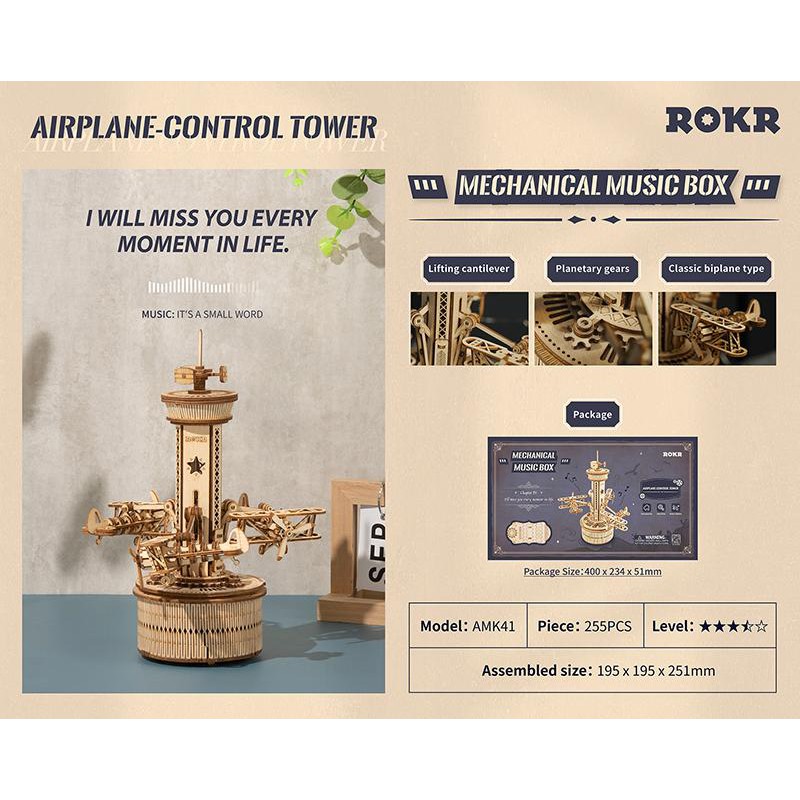 Mô hình Hộp nhạc Airplane Control Tower Mechanical Music Box AMK41