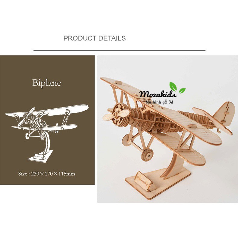 Đồ chơi lắp ráp gỗ 3D Mô hình Máy bay Biplane