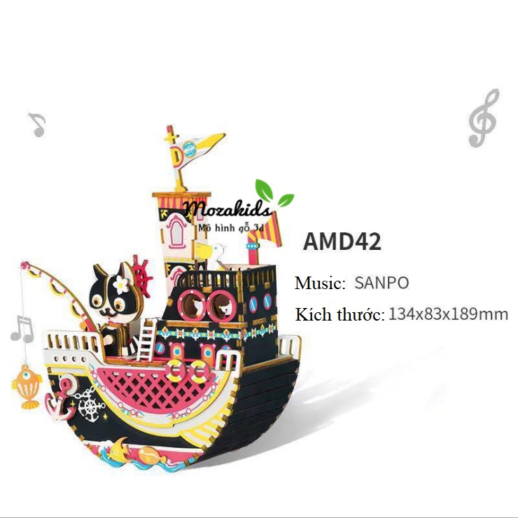[BẢN XUẤT KHẨU TIẾNG ANH] Mô hình Hộp nhạc Con mèo Vui Vẻ - Fishing Kitty Music Box Robotime