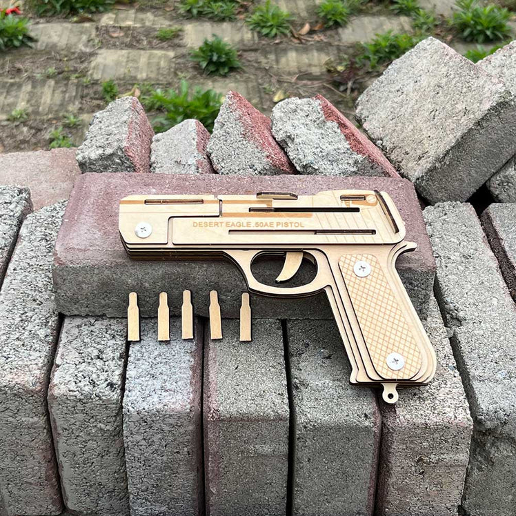 Đồ chơi lắp ghép gỗ 3D Mô hình Chuyển động Súng bắn thun Rubber Band - Desert Eagle