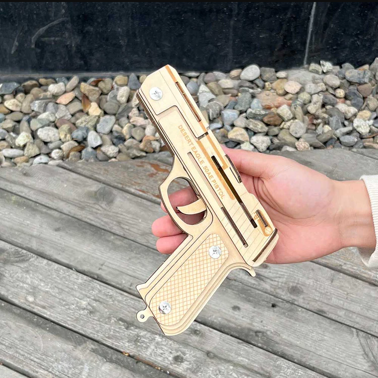 Đồ chơi lắp ghép gỗ 3D Mô hình Chuyển động Súng bắn thun Rubber Band - Desert Eagle
