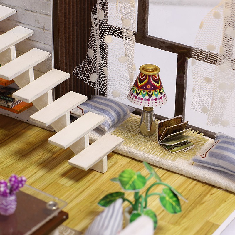 Mô hình nhà DIY Doll House Contracted City Kèm Mica chống bụi, Bộ dụng cụ và Keo dán