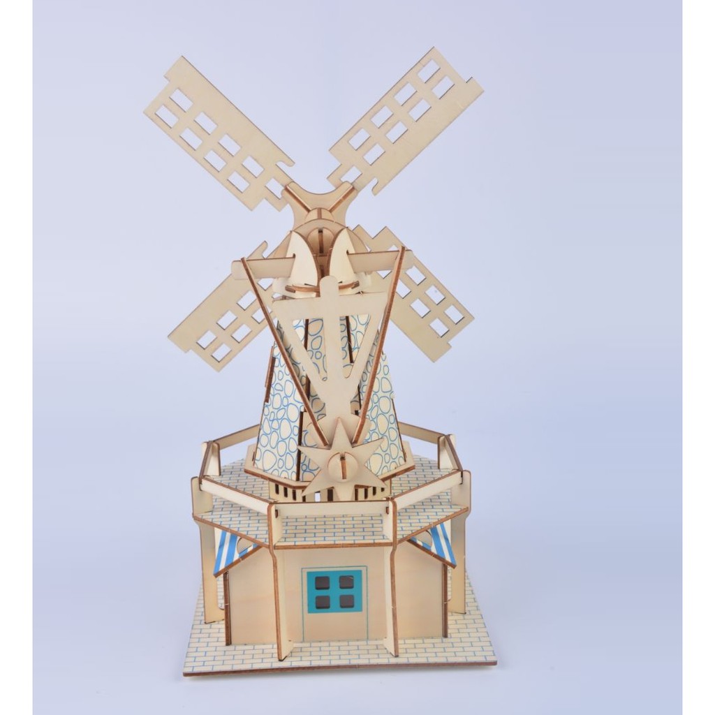 Đồ chơi lắp ráp gỗ 3D Mô hình Cối Xay Gió Dutch Windmill Laser