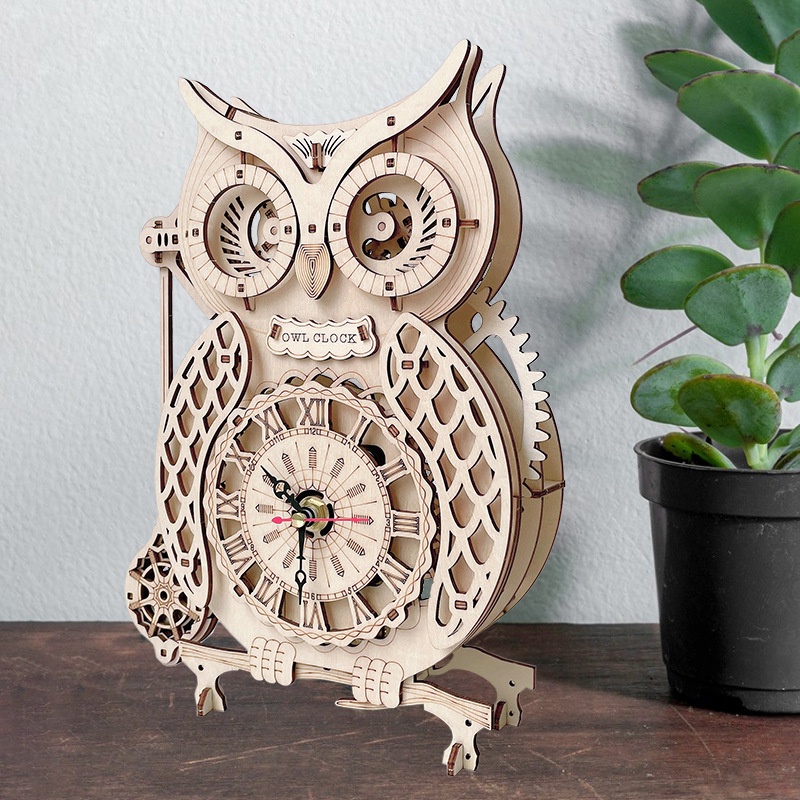 Mô hình gỗ 3D Lắp ráp Đồng hồ Quả lắc hình Cú Owl Clock Uguter