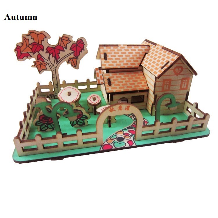 Đồ chơi lắp ráp gỗ 3D Bộ mô hình nhà 4 mùa