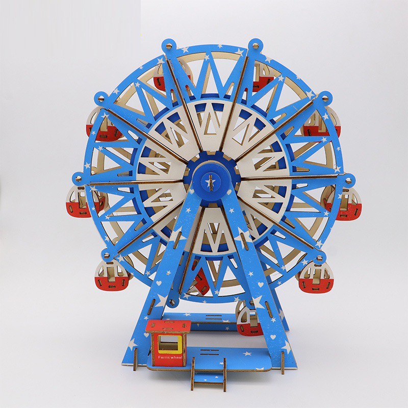 Đồ chơi lắp ráp gỗ 3D Mô hình Vòng Đu Quay Ferris Wheel Laser - Tặng kèm đèn LED USB trang trí