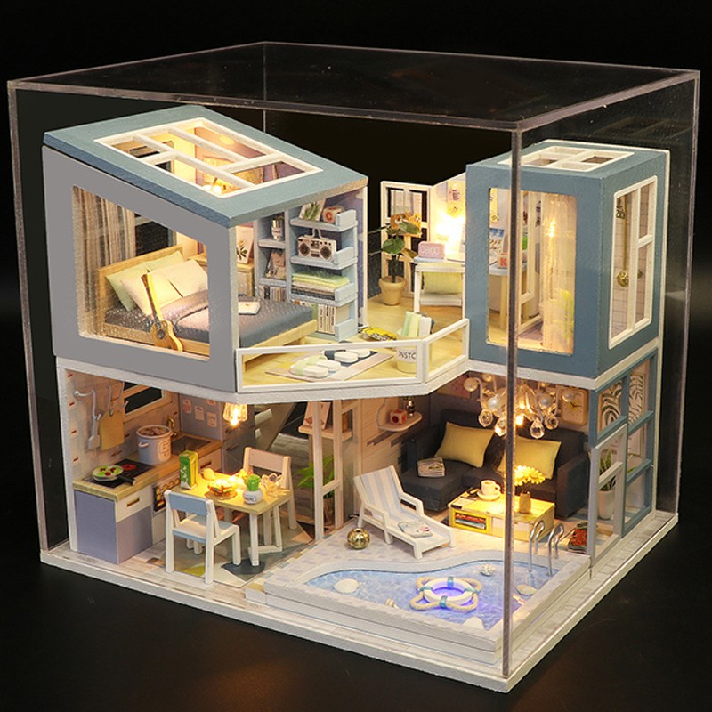 Mô hình nhà DIY Doll House First Meet Kèm Mica Chống bụi, Bộ dụng cụ và Keo dán