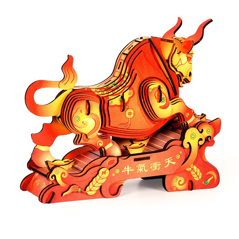 Đồ chơi lắp ghép gỗ 3D Mô hình Trâu Vàng Chứng khoán Bullish HG-J036 Laser