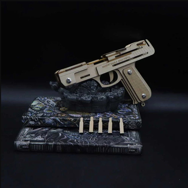 Đồ chơi lắp ghép gỗ 3D Mô hình Chuyển động Súng bắn thun Rubber Band - Desert Eagle