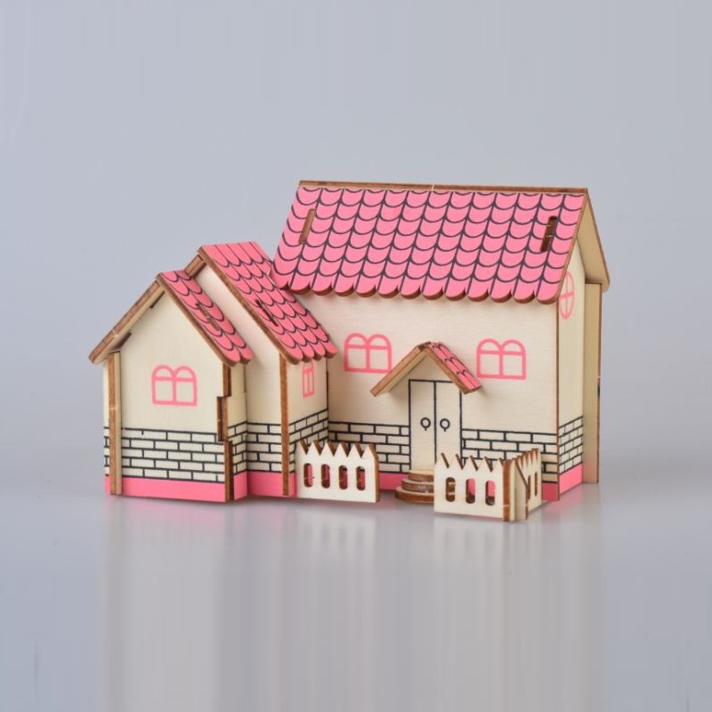 Đồ chơi lắp ráp gỗ 3D Mô hình Nhà gỗ Purple House Laser