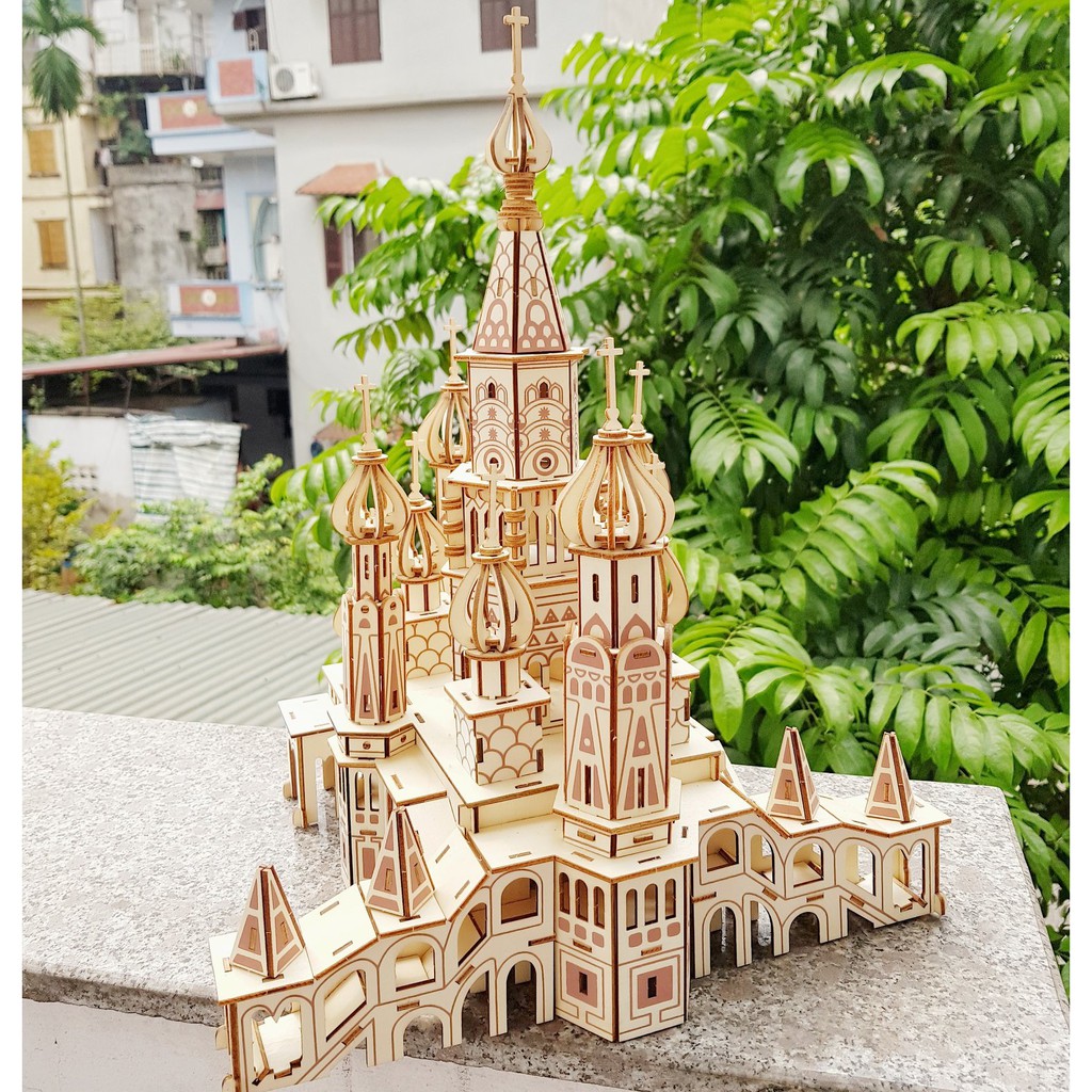 Đồ chơi lắp ráp gỗ 3D Mô hình Lâu Đài Saint Basil's Cathedral XE-G013H Laser
