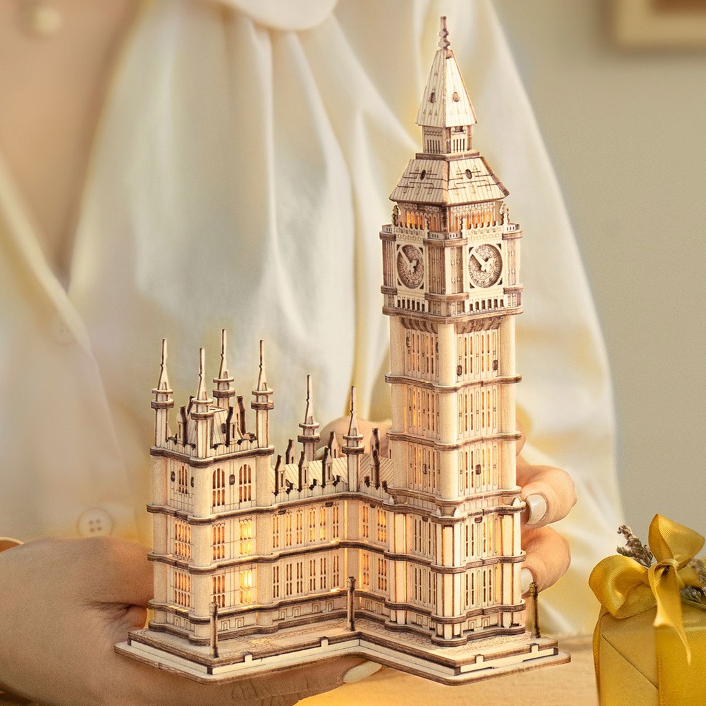 Đồ chơi lắp ráp gỗ 3D Mô hình Tháp đồng hồ Robotime Big Ben Tower TG507 Kèm đèn LED