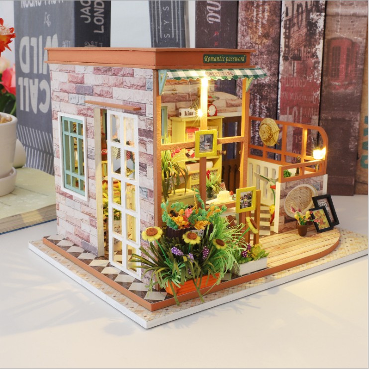 Mô hình nhà DIY Doll House Romantic Password Kèm Mica Chống bụi, Bộ dụng cụ và Keo dán
