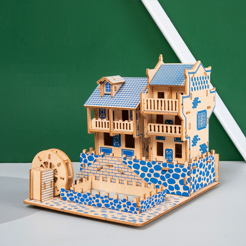 Đồ chơi lắp ráp gỗ 3D Mô hình Phượng hoàng Cổ Trấn Màu Xanh