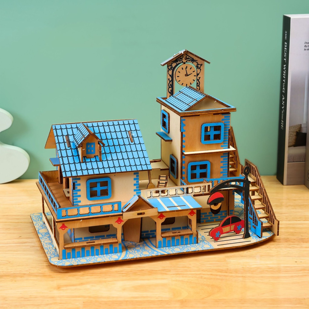 Đồ chơi lắp ráp gỗ 3D Mô hình nhà Charming Aegean Sea Laser - Tặng kèm đèn LED USB trang trí