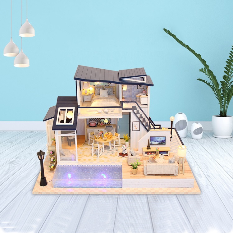 Mô hình nhà DIY Doll House Mermaid Tribe Kèm Mica Chống bụi, Bộ dụng cụ, Keo dán và Bộ phát nhạc