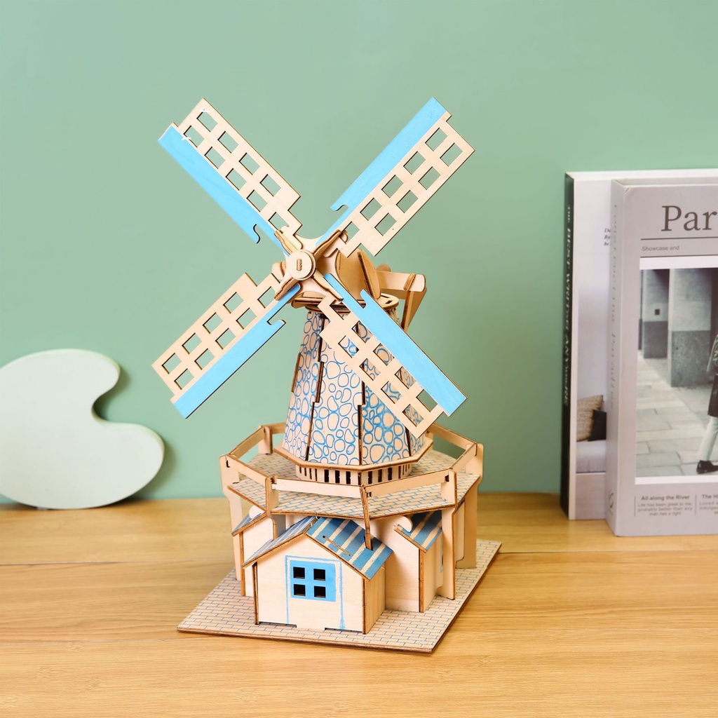 Đồ chơi lắp ráp gỗ 3D Mô hình Cối Xay Gió Dutch Windmill Laser