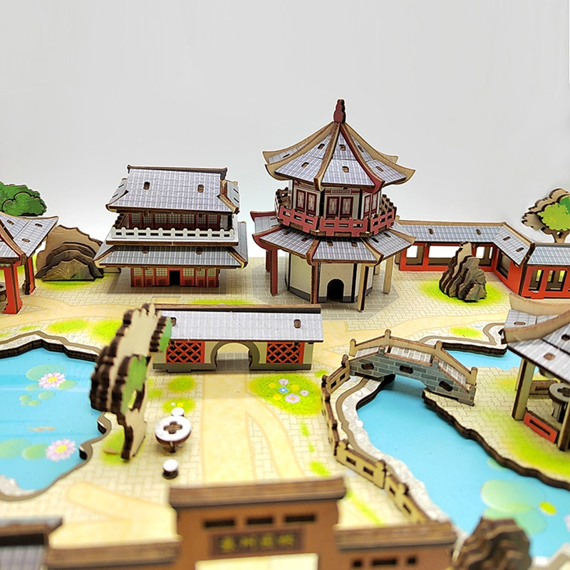 Đồ chơi lắp ghép gỗ 3D Mô hình Garden of Suzhou Nhà vườn Tô châu HZ01 Laser - Tặng kèm đèn LED