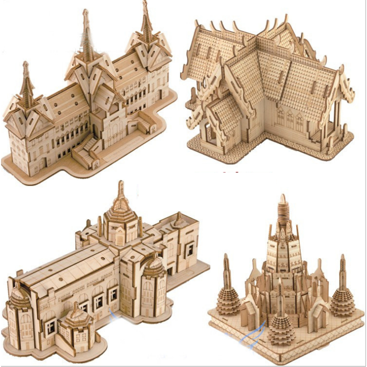 Đồ chơi lắp ráp gỗ 3D Mô hình Cung điện Thái Lan Thailand Style - Tặng kèm Đèn LED trang trí